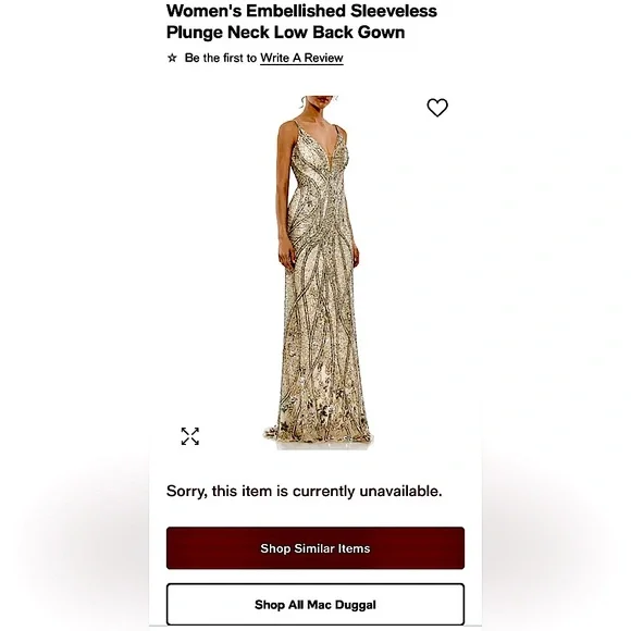 MAC DUGGAL Embellished Sleeveless Plunge Neck Low Back Gown Silver 5517 NWT - Picture 5 of 14